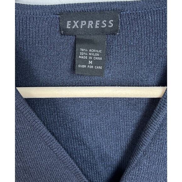 Vintage Express Button Down Short Sleeve Knit Y2K Navy Blue Size Medium Women’s - Picture 3 of 4